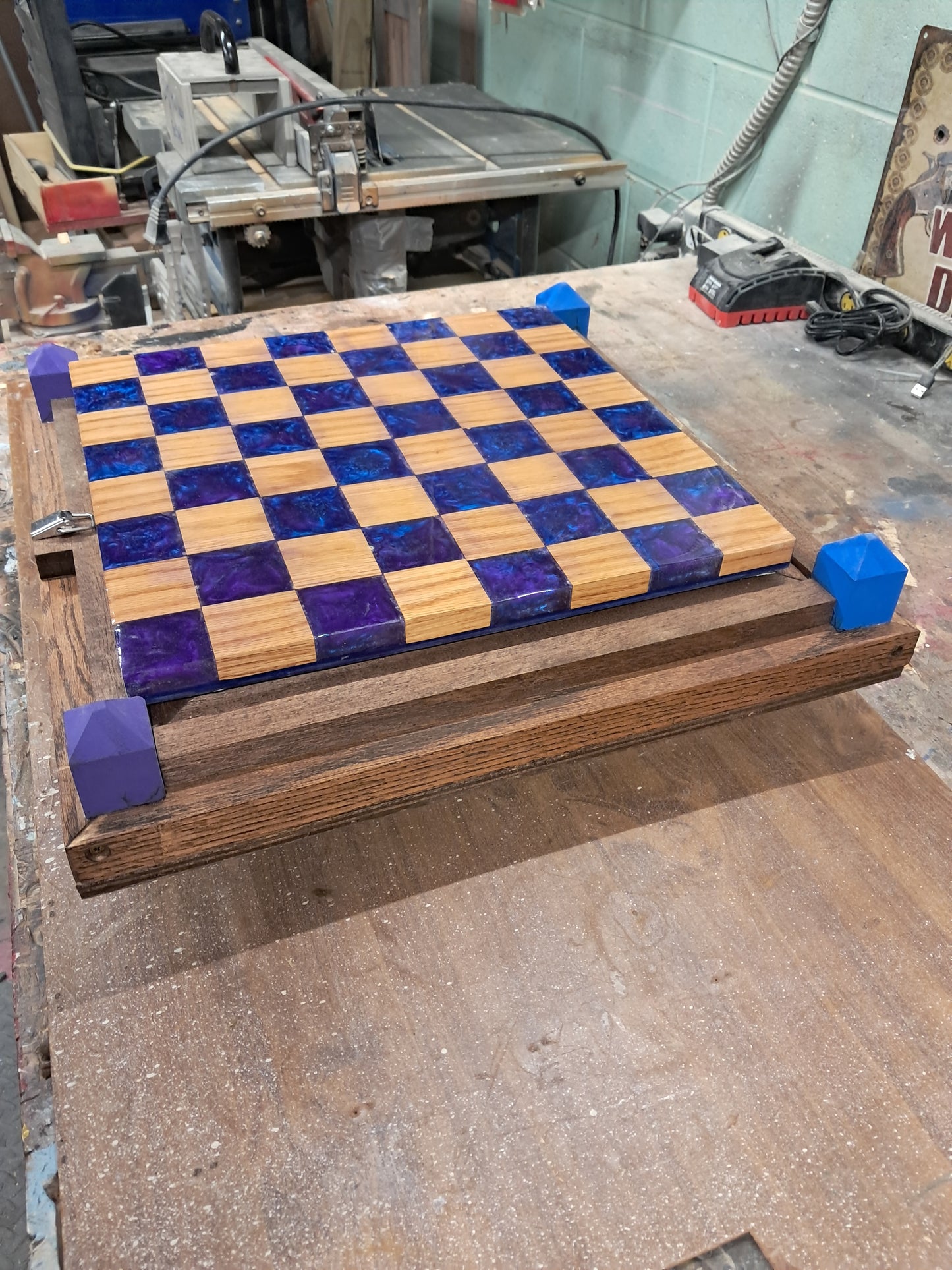 Floating Walnut Epoxy Resin Chess Board with voice command mulei color led lights