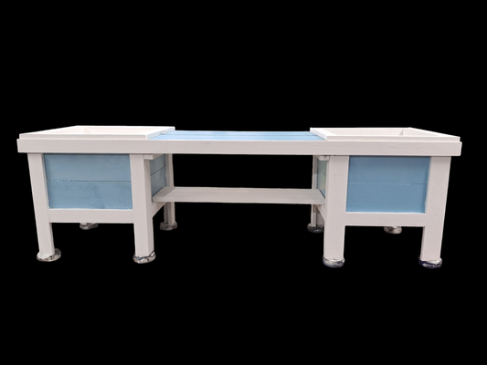 Rustic handcrafted wooden planter bench farmhouse style weathered wood seating with 2 built-in flower boxes for Gardens and patios