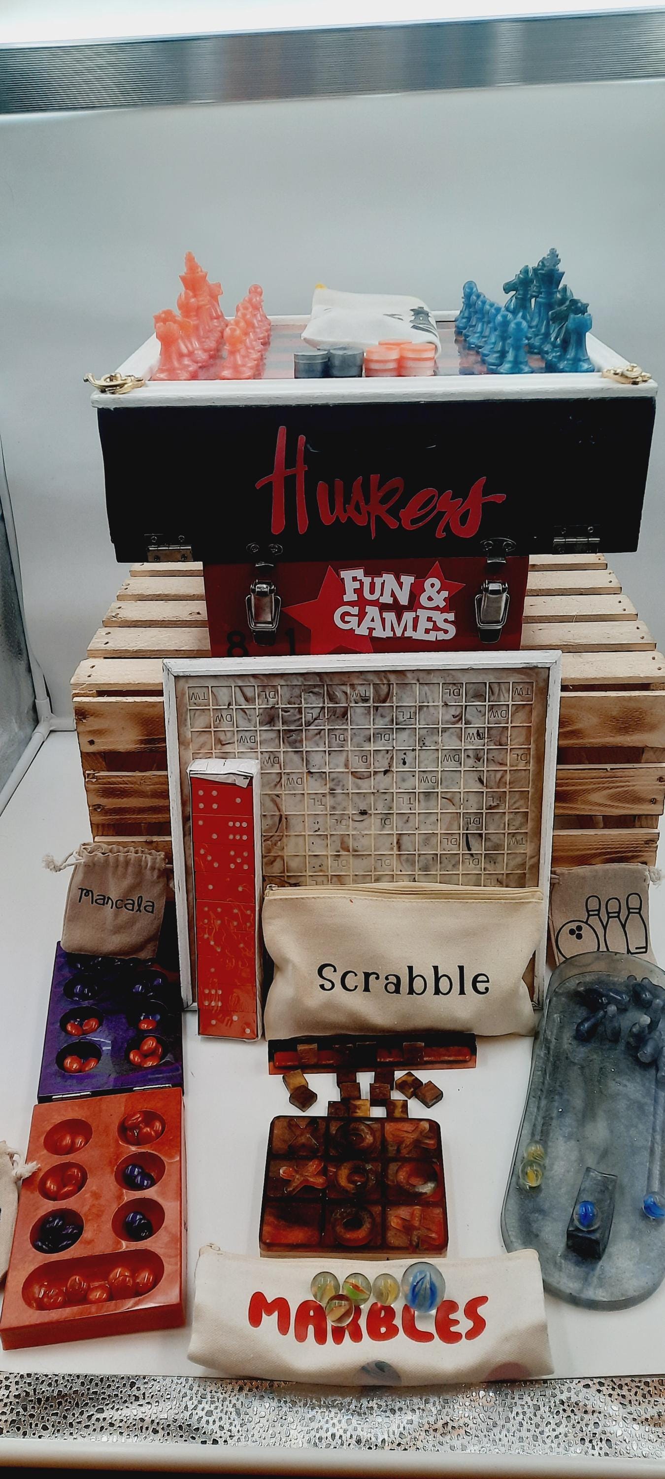 Husker Themed 8 in 1 Multi Game Box,Toy,Puzzle,cards and more Party Game Box