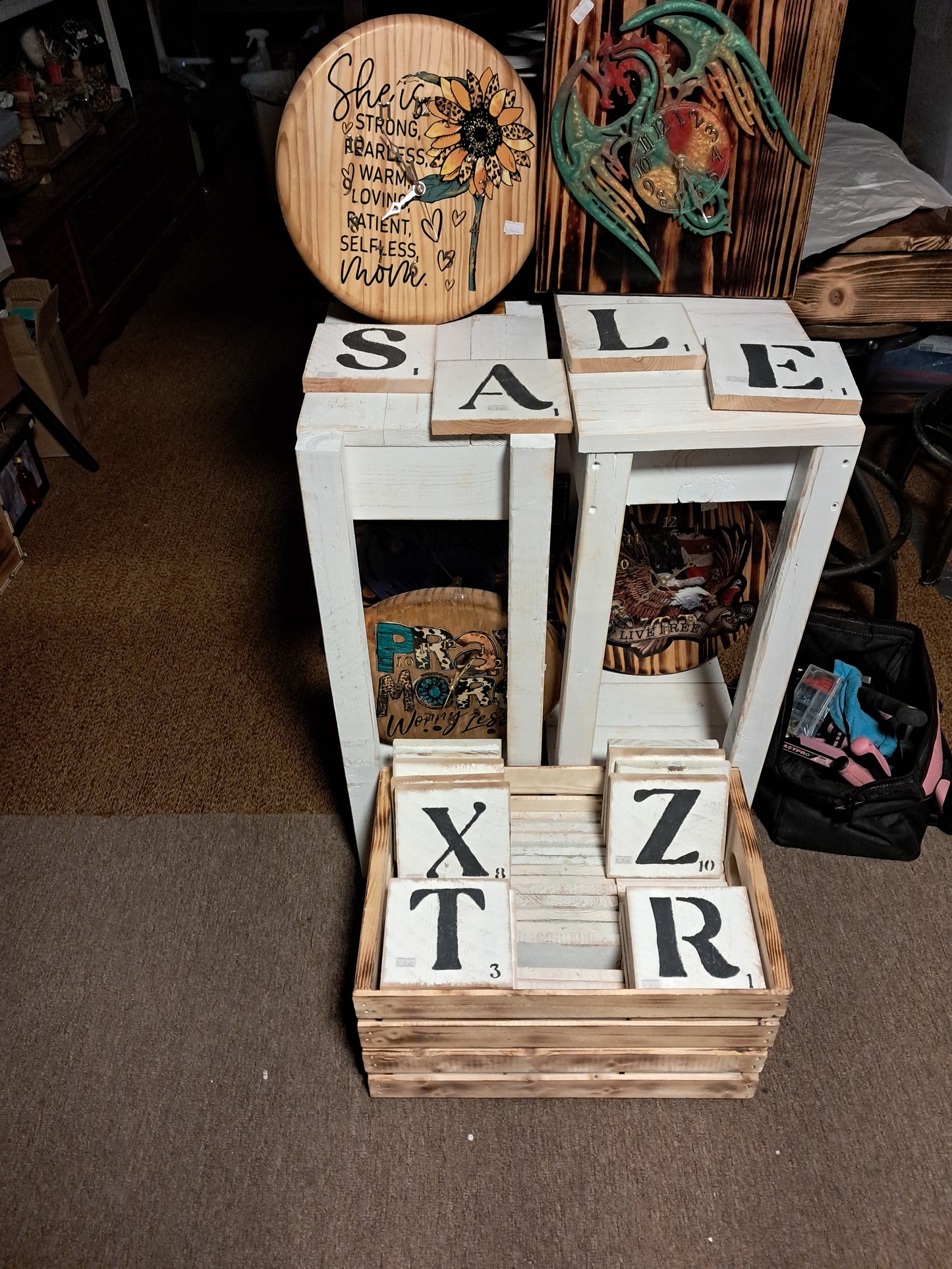 5" Distressed Scrabble tiles home decor