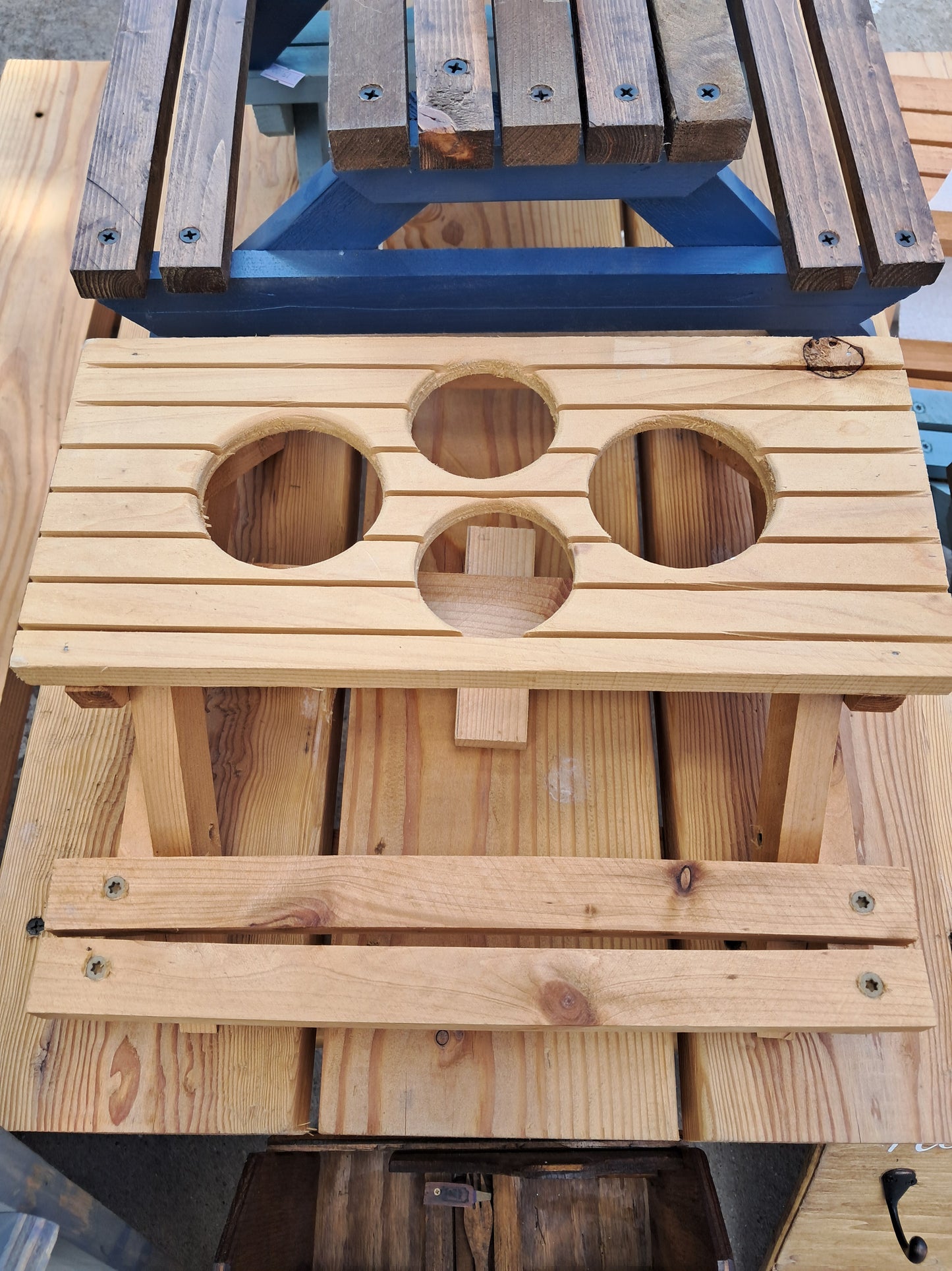 Miniature picnic table condiment holder
