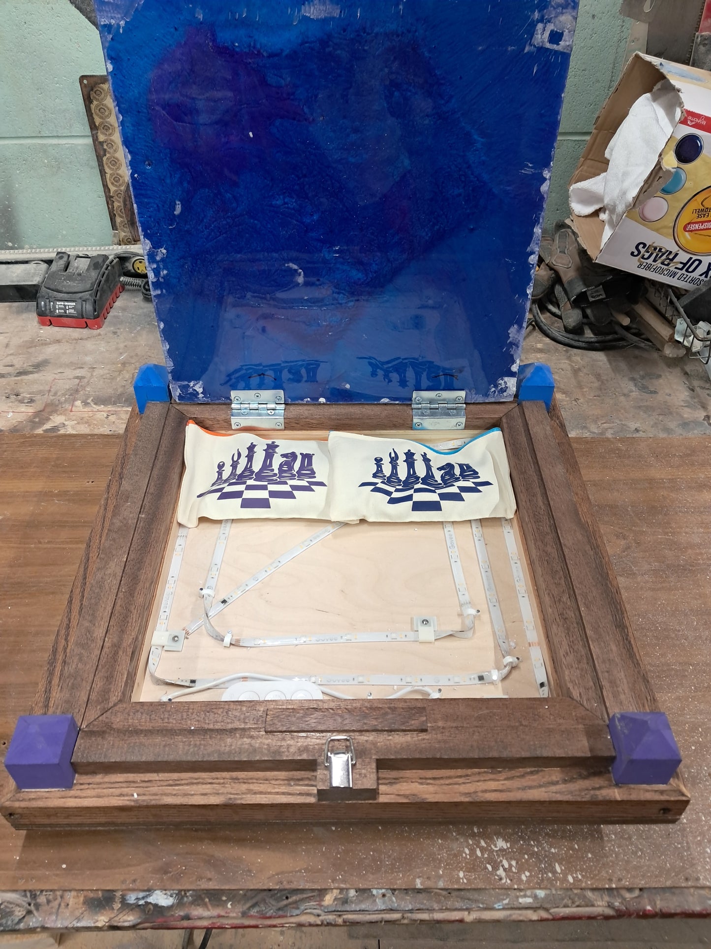 Floating Walnut Epoxy Resin Chess Board with voice command mulei color led lights
