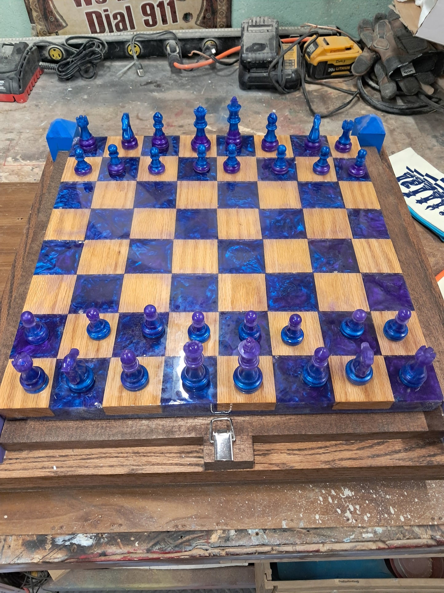 Floating Walnut Epoxy Resin Chess Board with voice command mulei color led lights