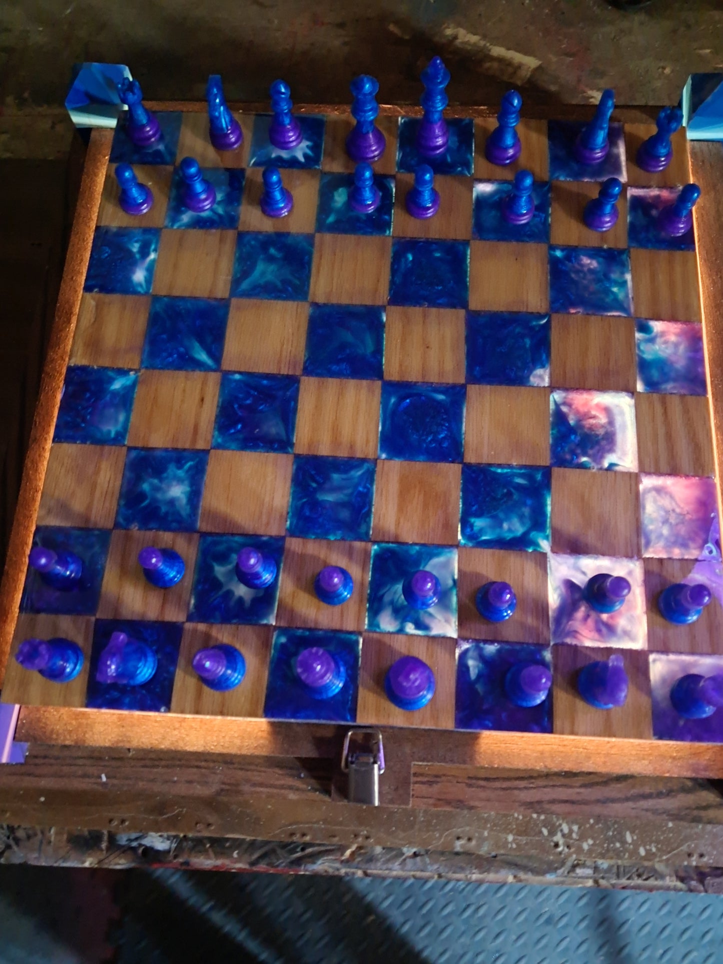Floating Walnut Epoxy Resin Chess Board with voice command mulei color led lights